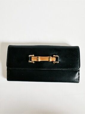 Gucci Black Leather Wallet with Gold Bamboo Accent